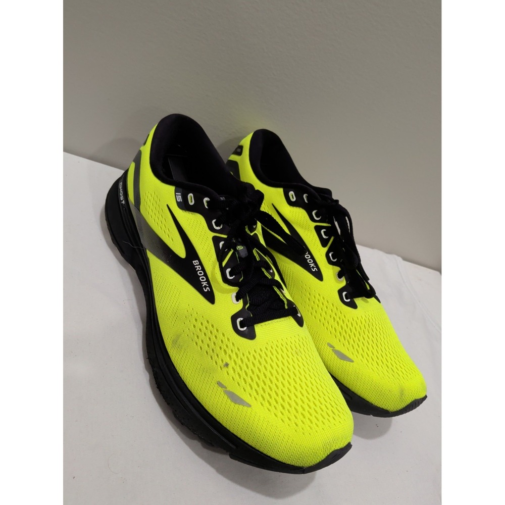 Brooks Ghost 15 Running Shoes Neon Yellow Mesh Mens Athletic 12.5 1103931D762